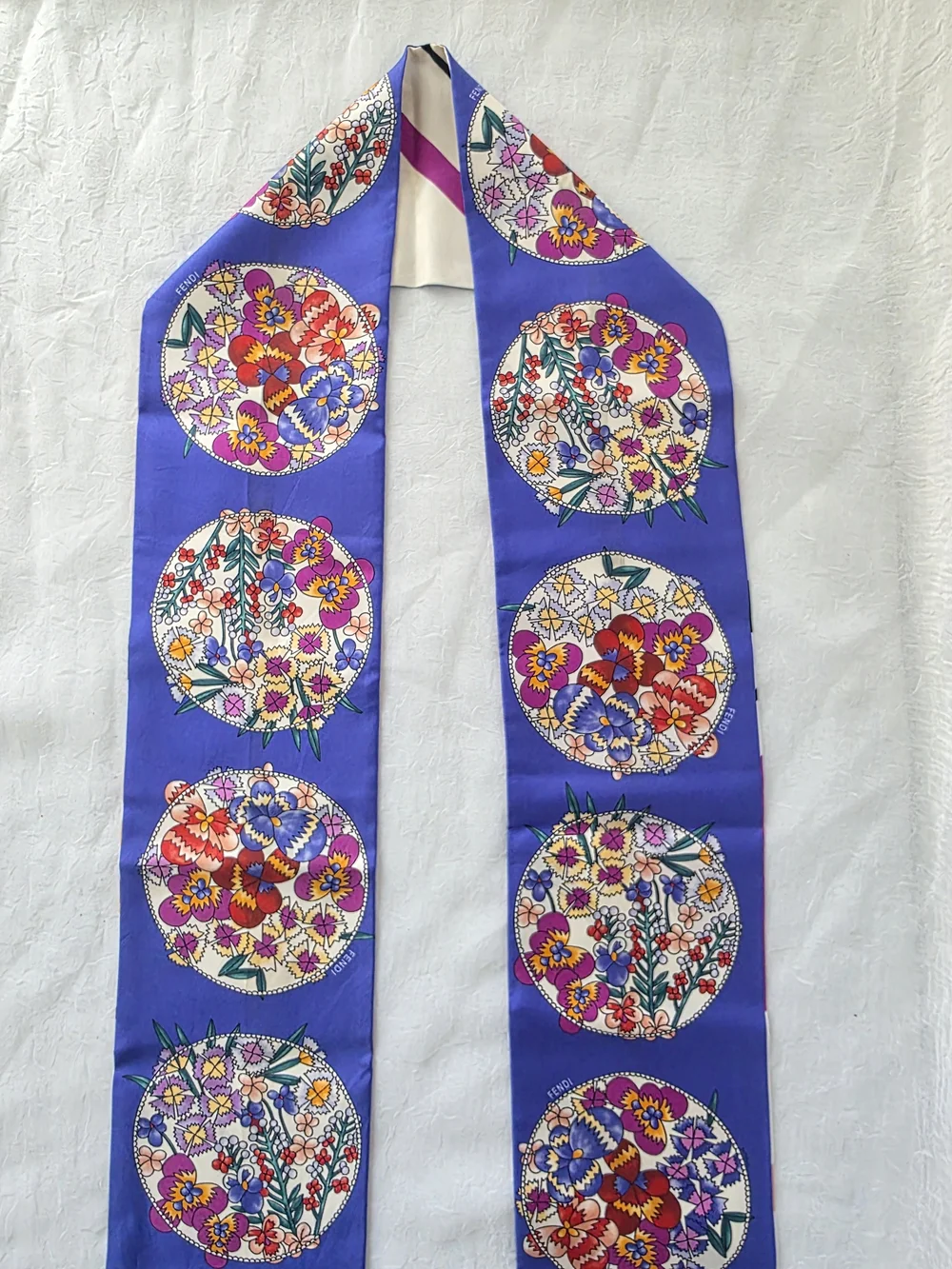 Auth Fendi Floral Maxi Wrappy Silk  Twilly